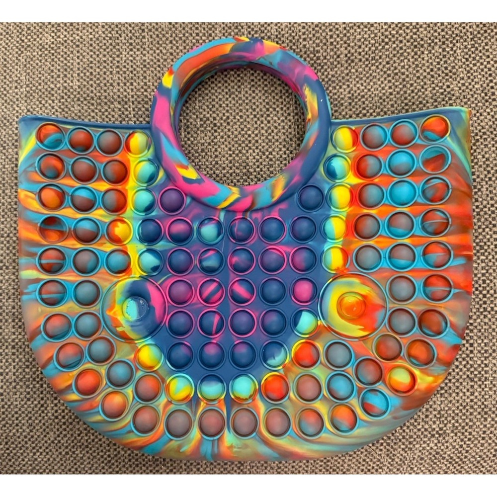 Pop It Fidget Rainbow Rubber Purse Bag With Eyes Beach Travel